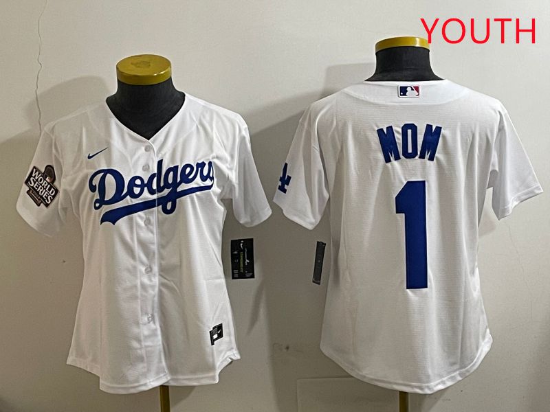Youth Los Angeles Dodgers #1 Mom White Game 2025 Nike MLB Jersey style 1